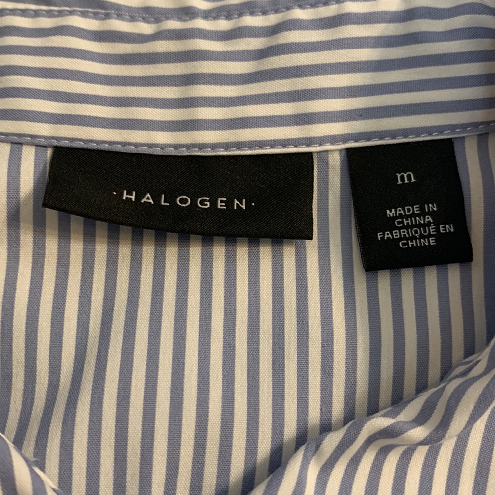 Halogen Striped Hidden Button Up Ruffle Top Size Medium - Picture 7 of 8